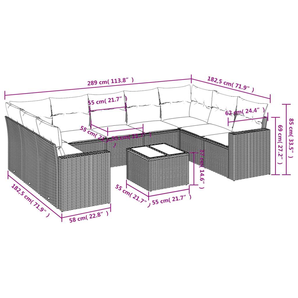 Set Divano da Giardino 10 pz con Cuscini Grigio in Polyrattan | homemem39