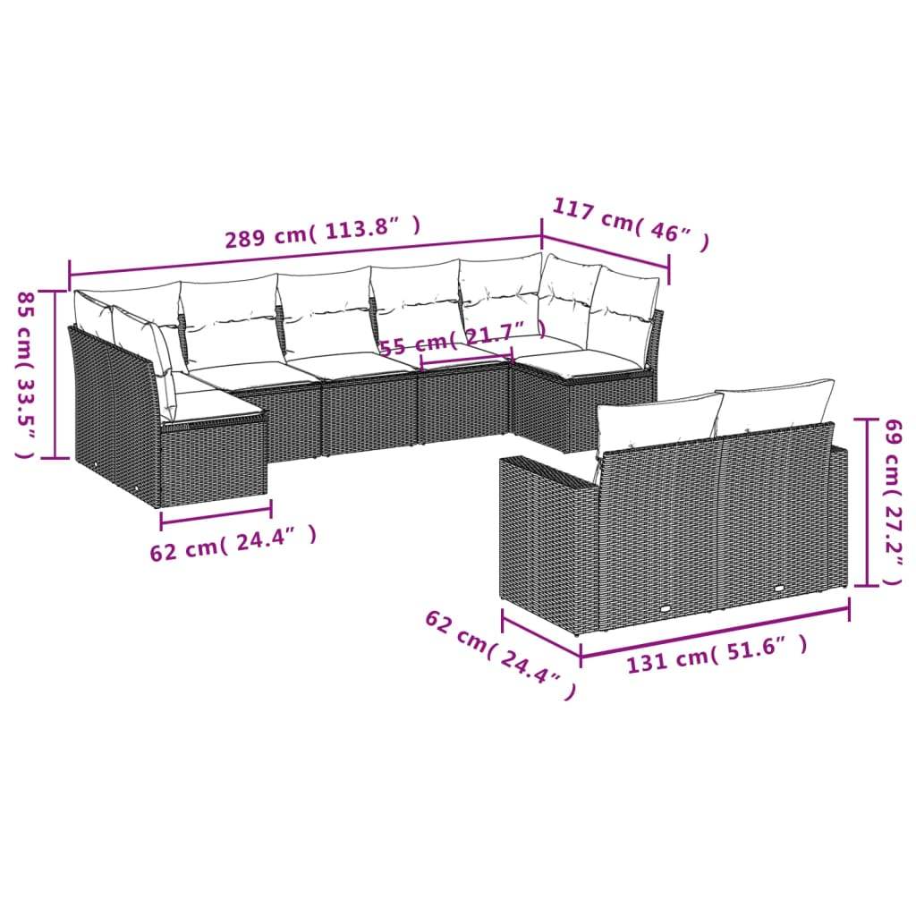 Set Divani da Giardino 9pz con Cuscini Marrone in Polyrattan | homemem39