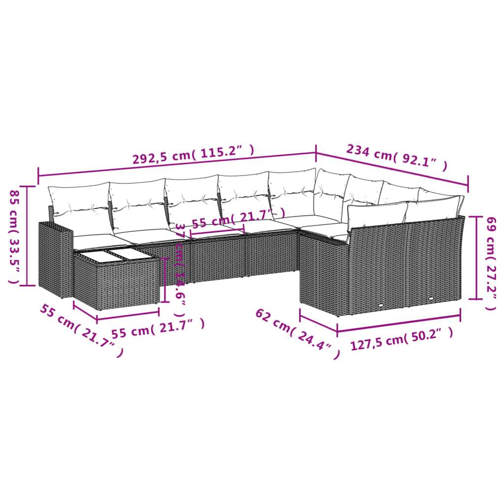 Set Divano da Giardino 10 pz con Cuscini Grigio in Polyrattan | homemem39