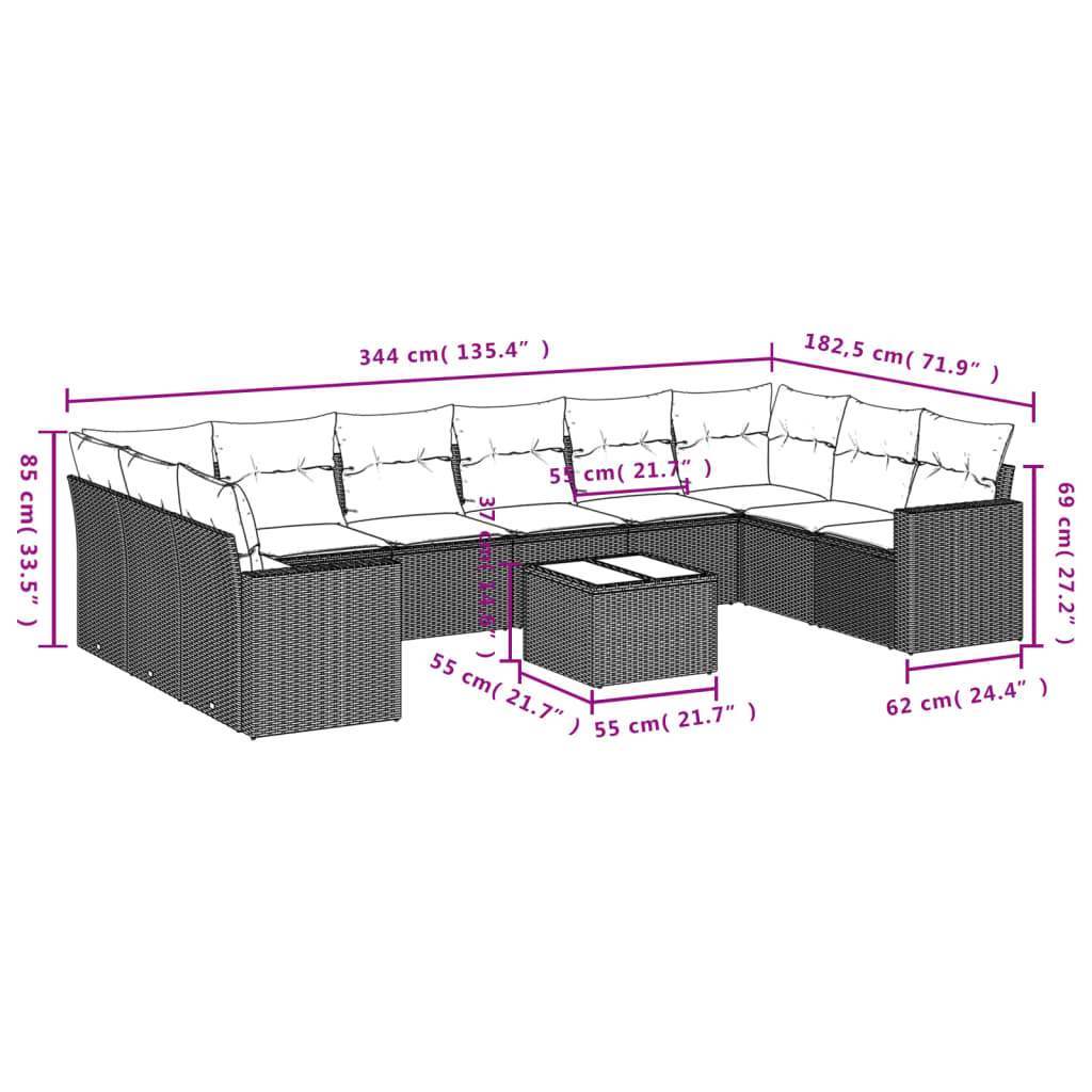 Set Divani da Giardino 11 pz con Cuscini in Polyrattan Grigio | homemem39