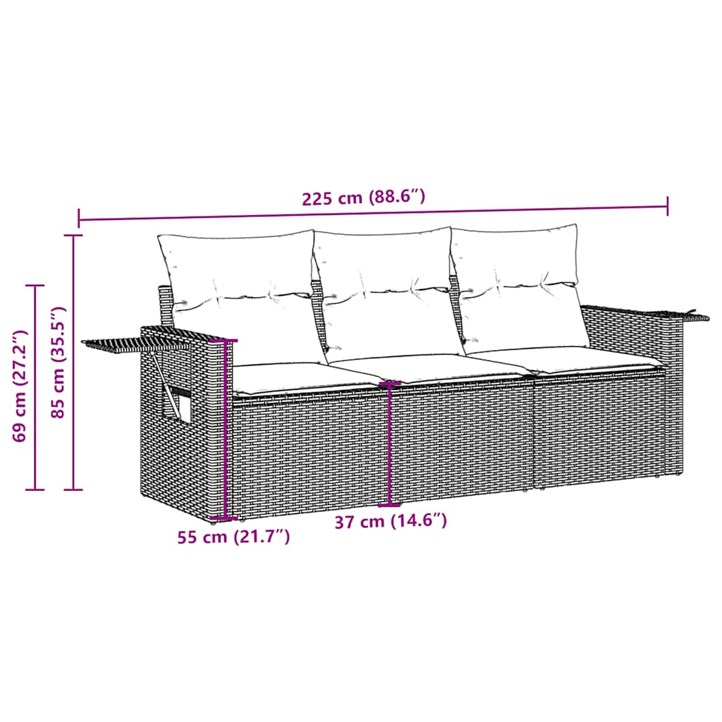 Set Divano da Giardino 3 pz con Cuscini Marrone in Polyrattan | homemem39