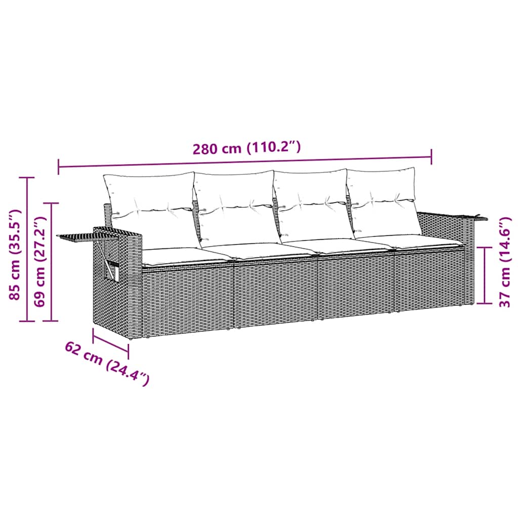 Set Divani da Giardino 4 pz con Cuscini Nero in Polyrattan