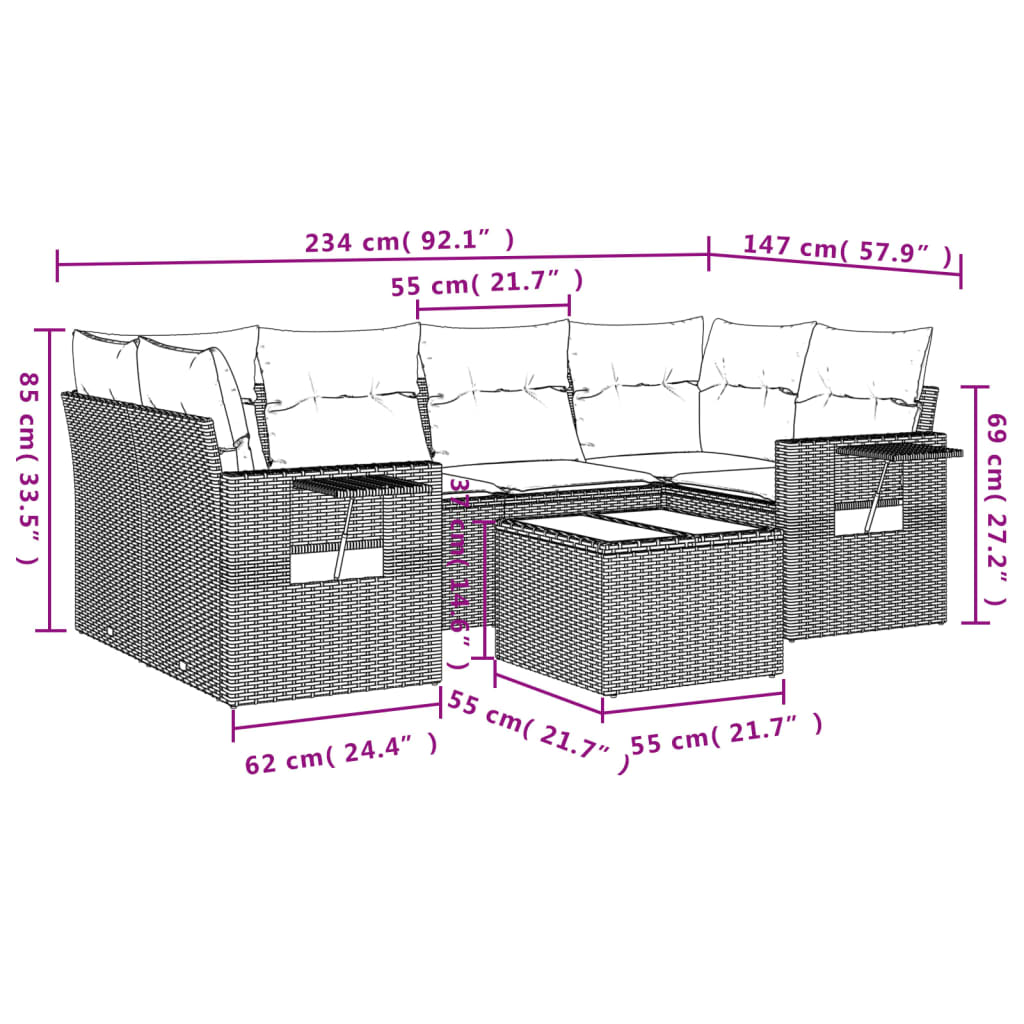 Set Divani da Giardino 7 pz con Cuscini Beige in Polyrattan | homemem39