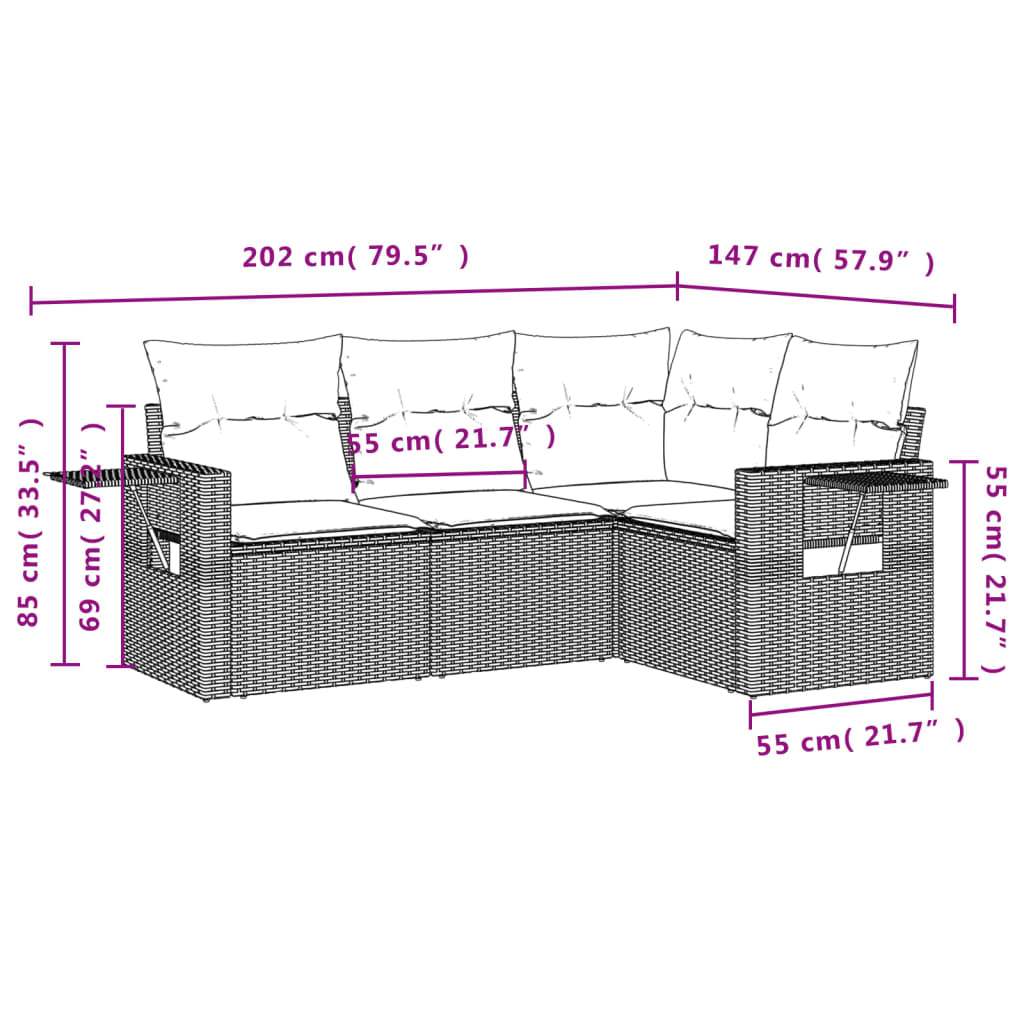 Set Divani da Giardino 4 pz con Cuscini Nero in Polyrattan | homemem39
