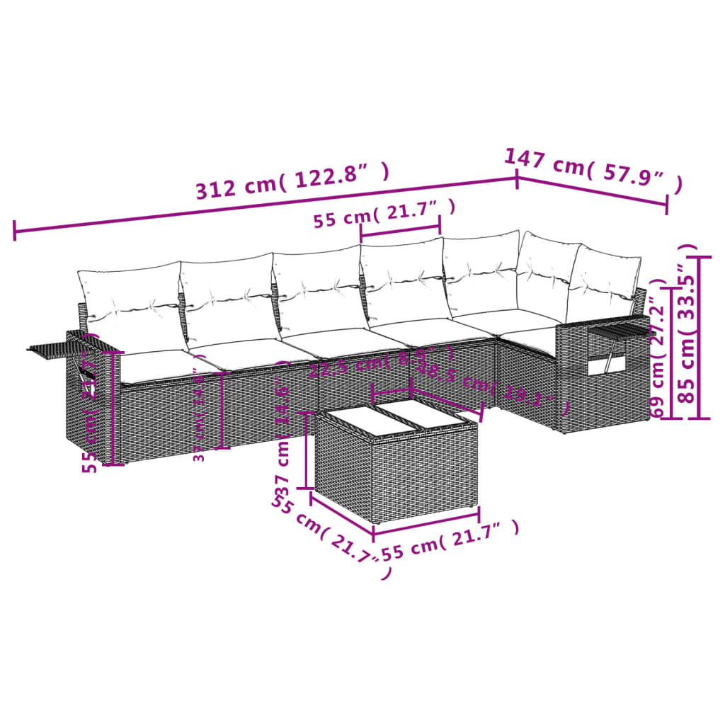 Set Divani da Giardino 7 pz con Cuscini Marrone in Polyrattan | homemem39