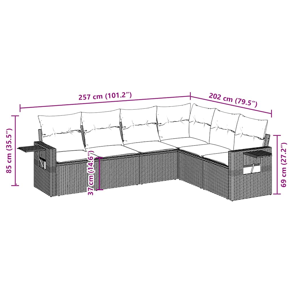 Set Divano da Giardino 6 pz con Cuscini Nero in Polyrattan