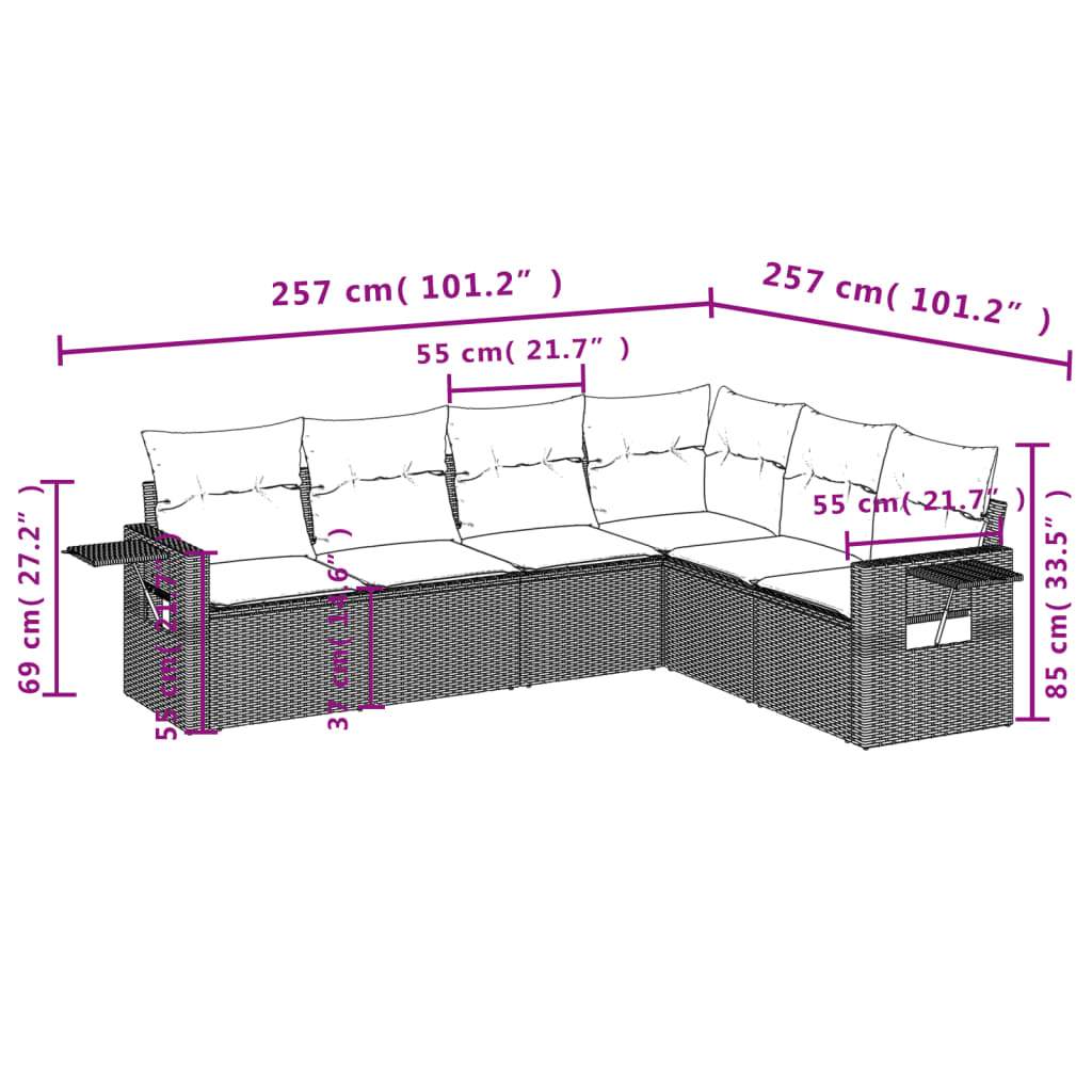 Set Divano da Giardino 6 pz con Cuscini Nero in Polyrattan | homemem39