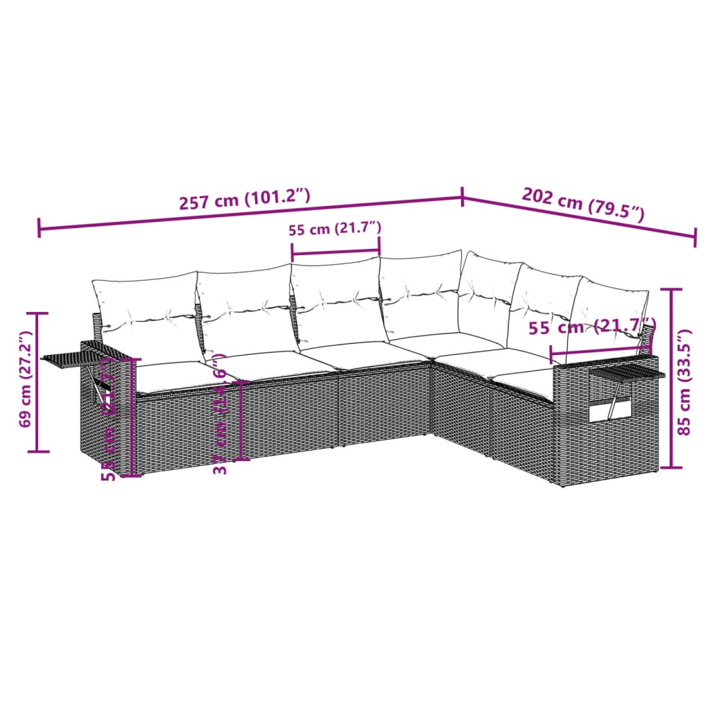 Set Divano da Giardino 6 pz con Cuscini Beige in Polyrattan | homemem39