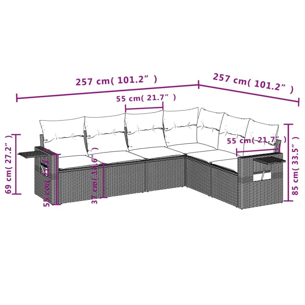Set Divano da Giardino 6 pz con Cuscini Beige in Polyrattan | homemem39