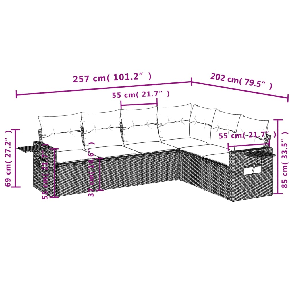 Set Divano da Giardino 6 pz con Cuscini Grigio in Polyrattan | homemem39