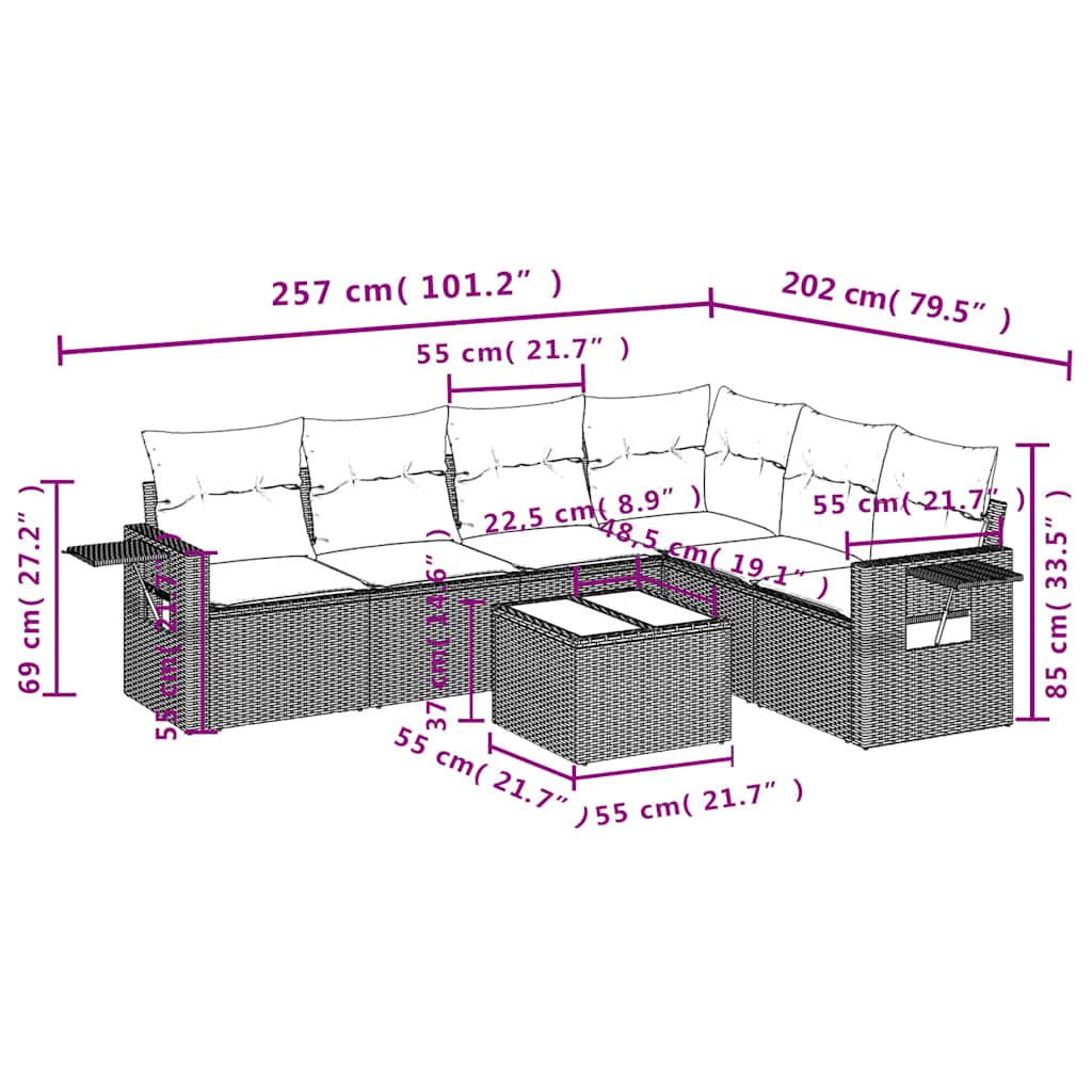 Set Divani da Giardino con Cuscini 7pz Nero Polyrattan