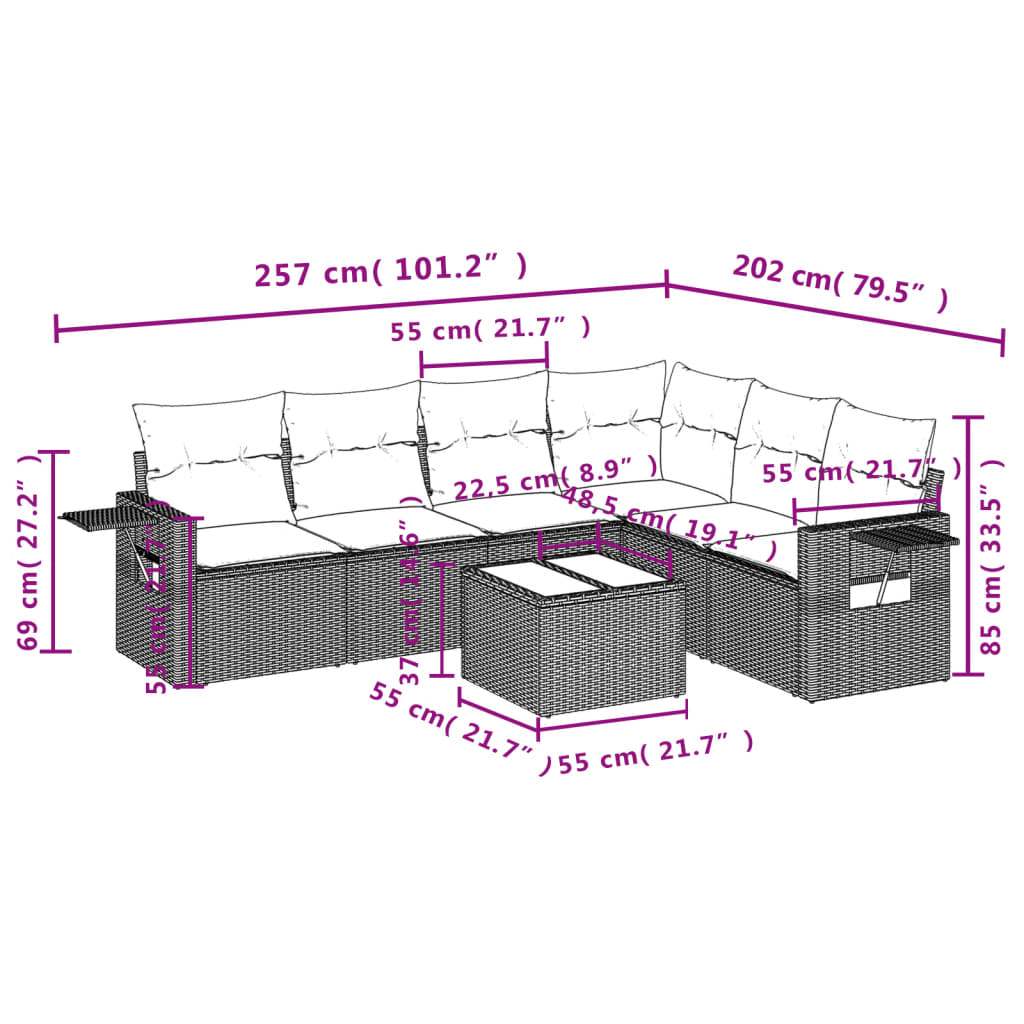 Set Divani da Giardino con Cuscini 7pz Nero Polyrattan