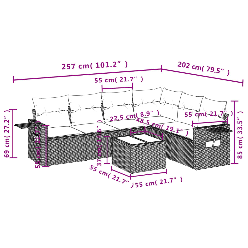 Set Divani da Giardino 7 pz con Cuscini Grigio in Polyrattan | homemem39