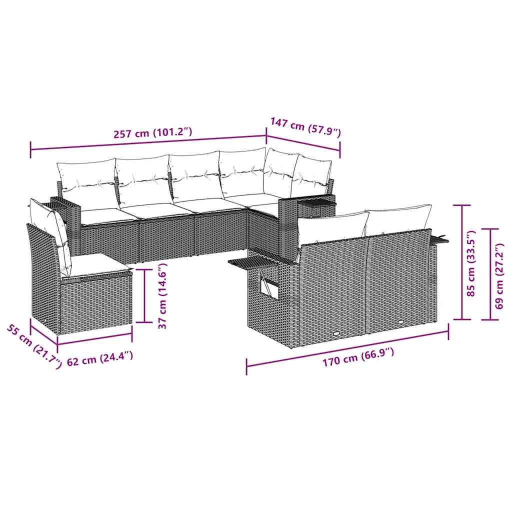 Set Divani da Giardino con Cuscini 8 pz Nero in Polyrattan | homemem39