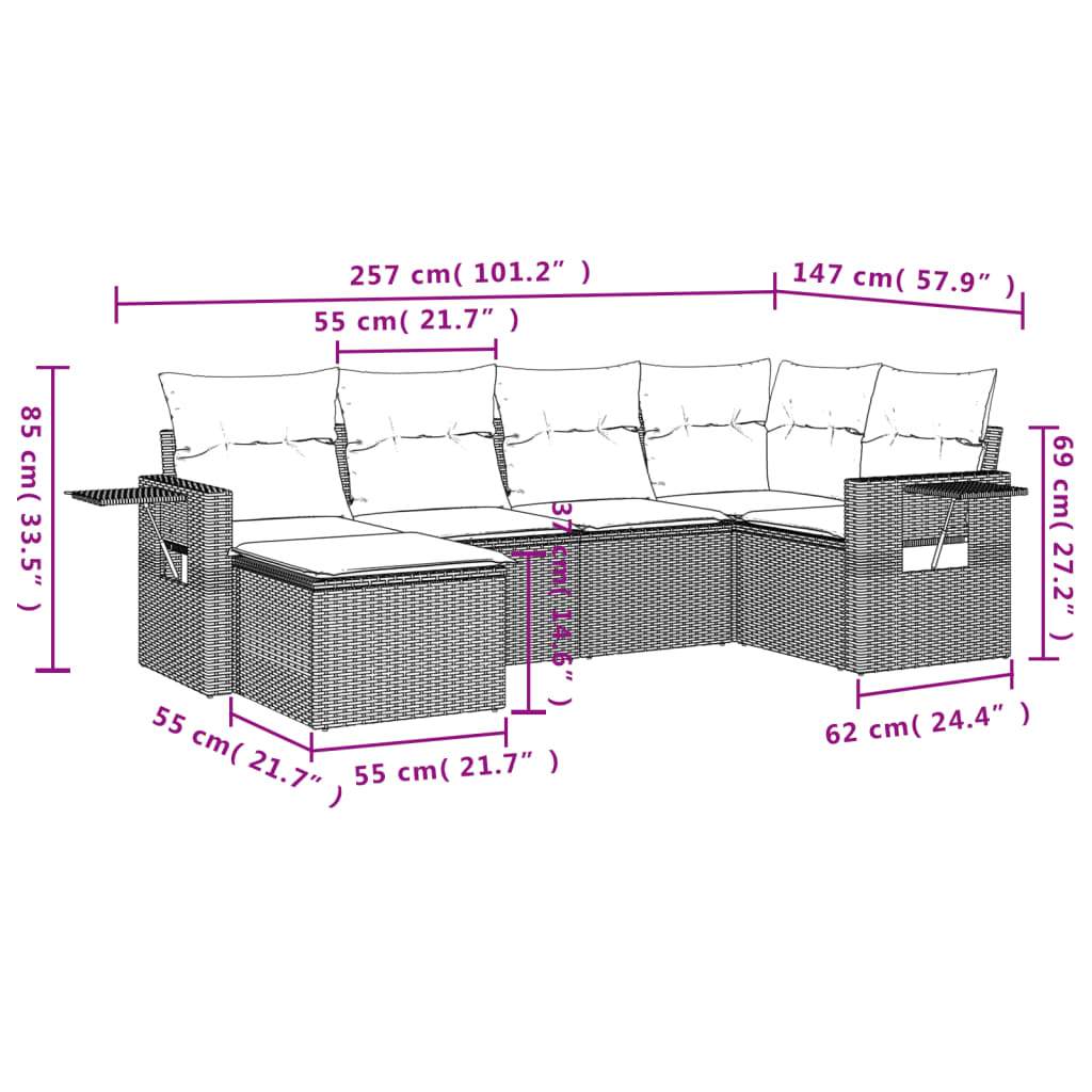 Set Divano da Giardino 6 pz con Cuscini Marrone in Polyrattan | homemem39