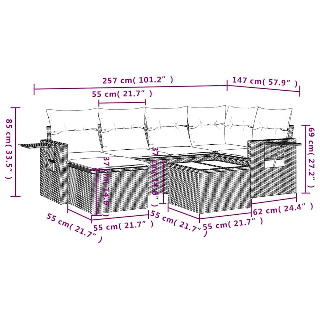 Set Divani da Giardino con Cuscini 7pz Nero Polyrattan