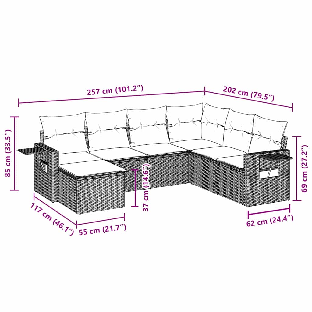 Set Divani da Giardino con Cuscini 7pz Nero Polyrattan | homemem39