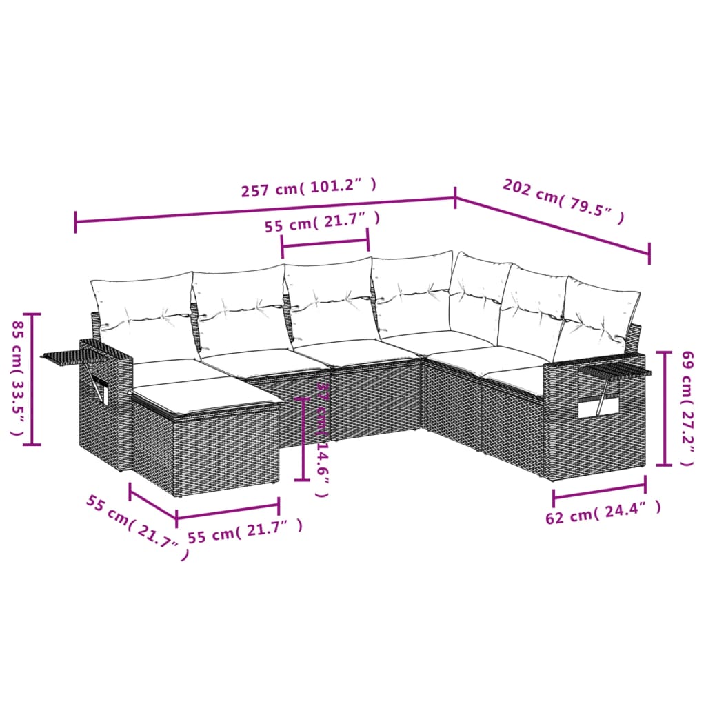 Set Divani da Giardino 7 pz con Cuscini Grigio in Polyrattan | homemem39