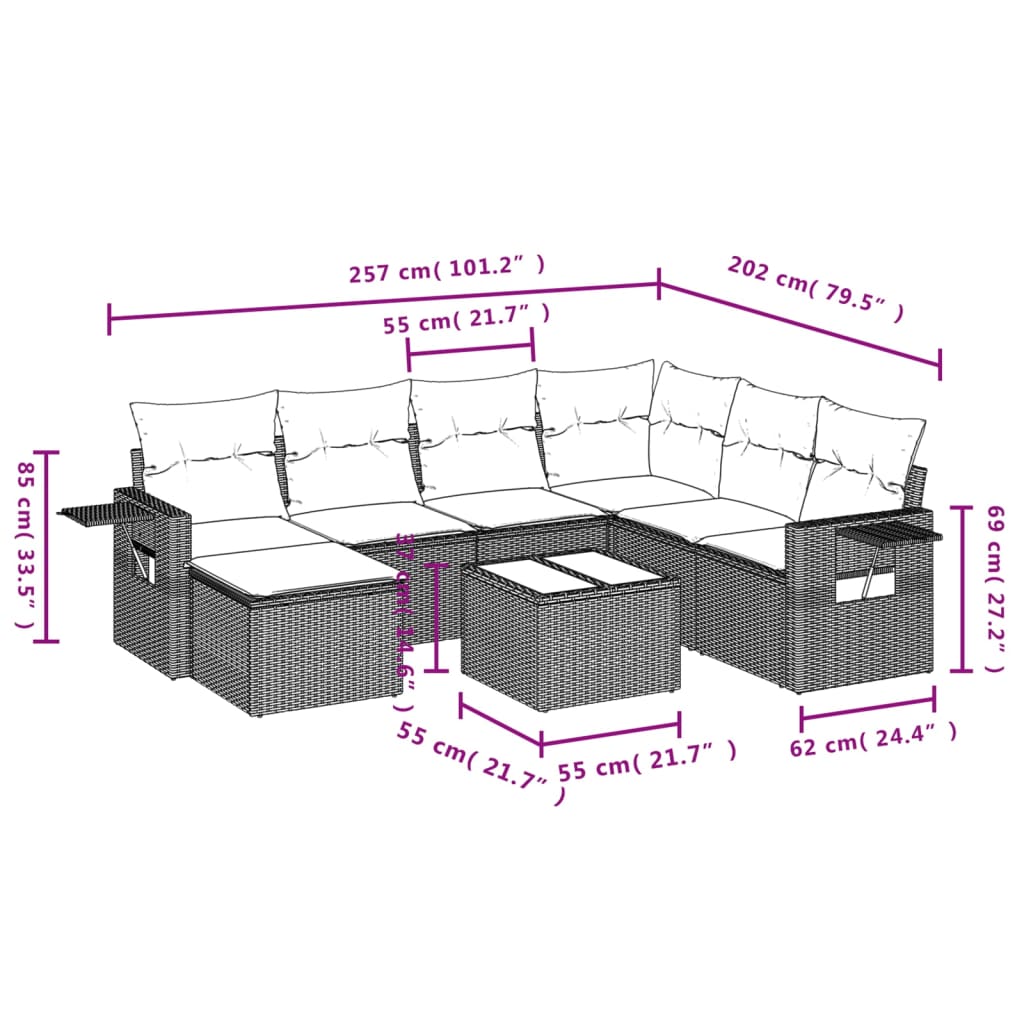 Set Divano da Giardino 8 pz con Cuscini Grigio in Polyrattan