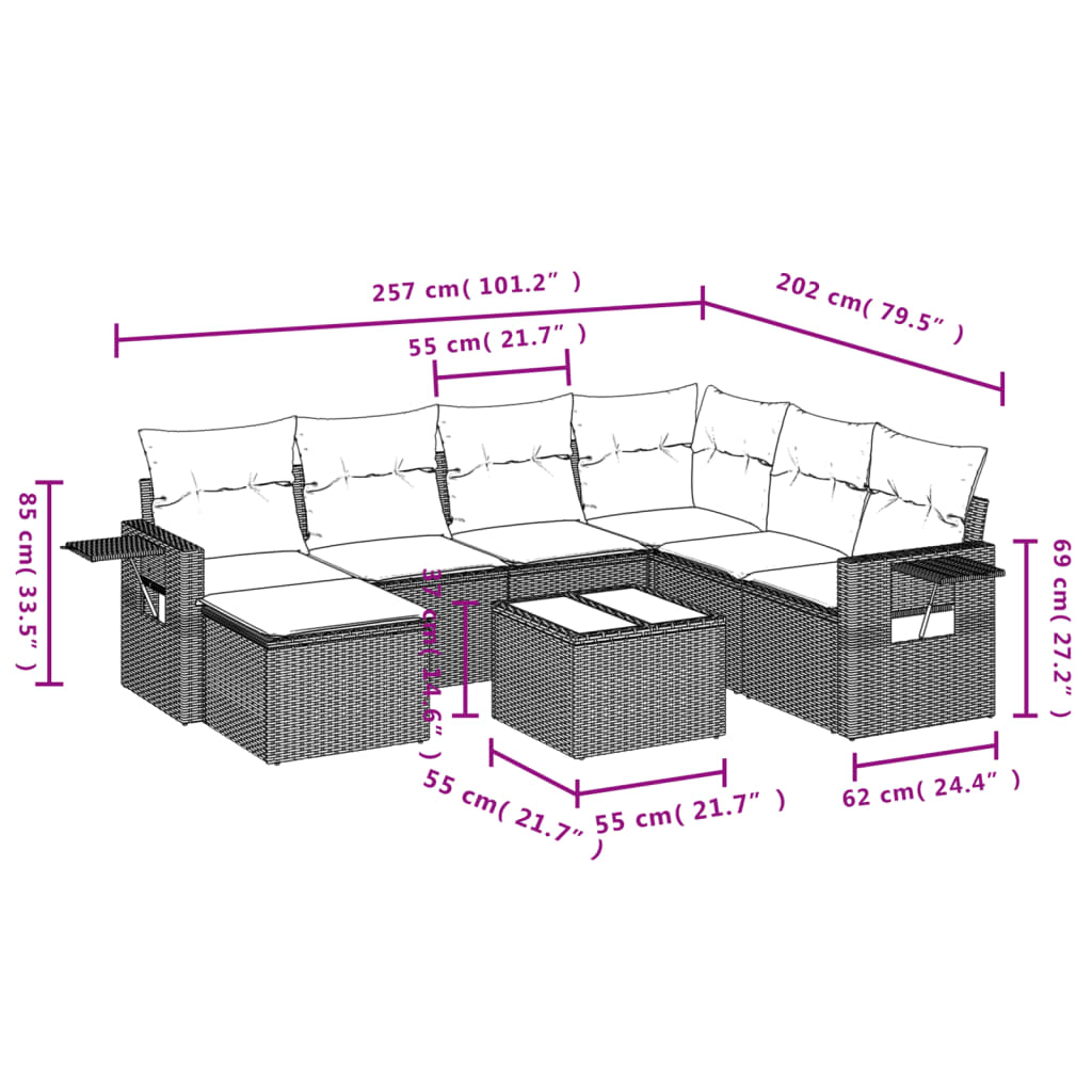 Set Divani da Giardino 8 pz con Cuscini Marrone in Polyrattan | homemem39