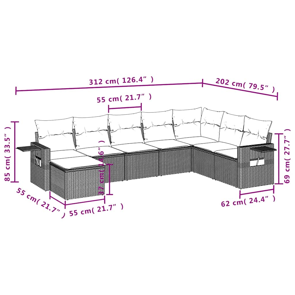 Set Divani da Giardino con Cuscini 8 pz Nero in Polyrattan