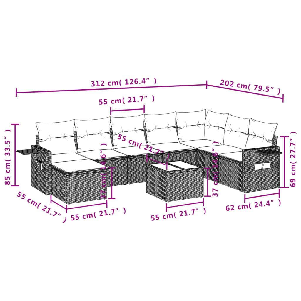 Set Divani da Giardino 9pz con Cuscini Marrone in Polyrattan | homemem39