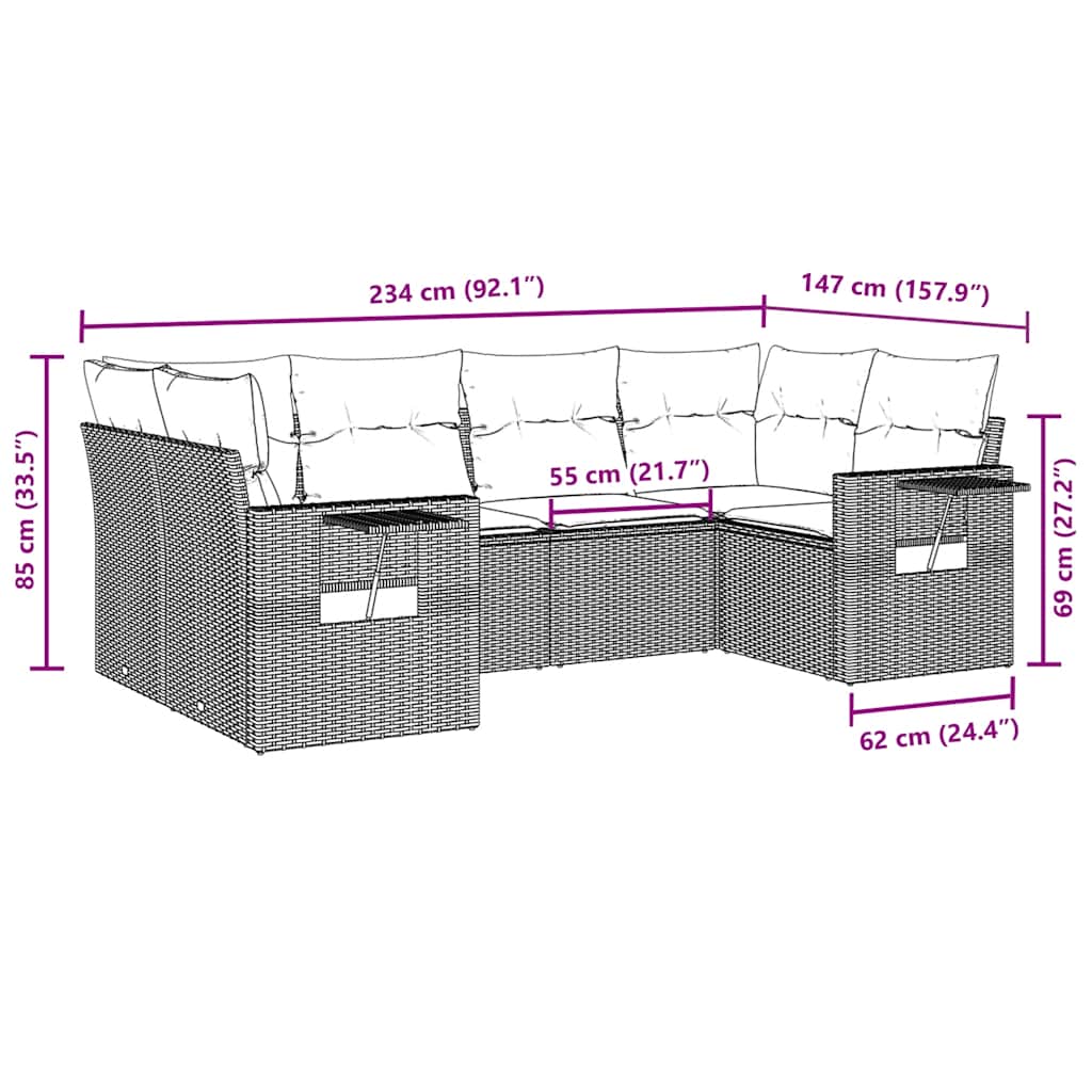 Set Divano da Giardino 6 pz con Cuscini Marrone in Polyrattan | homemem39