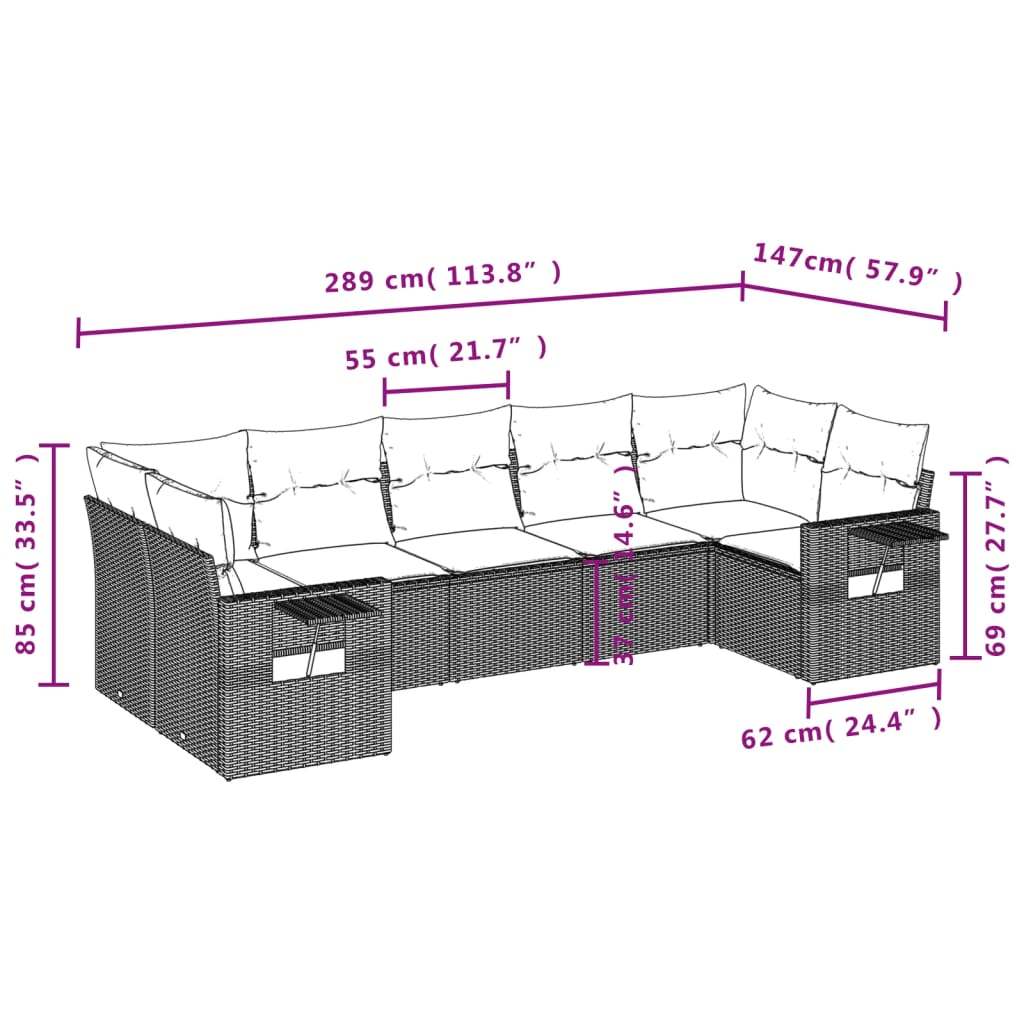 Set Divani da Giardino 7 pz con Cuscini Grigio in Polyrattan | homemem39