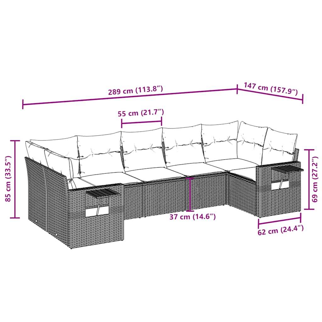 Set Divani da Giardino 7 pz con Cuscini Marrone in Polyrattan