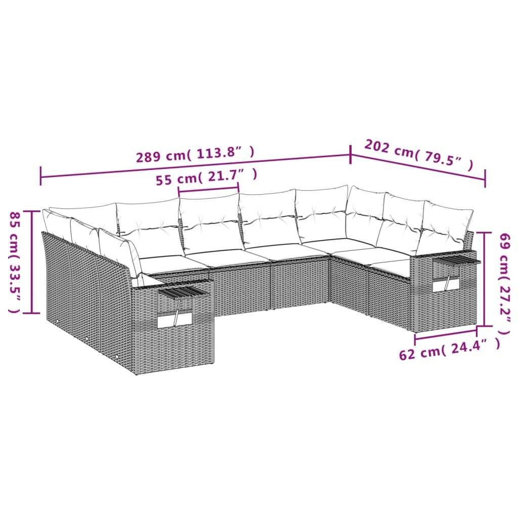 Set Divano da Giardino 9 pz con Cuscini Grigio in Polyrattan | homemem39