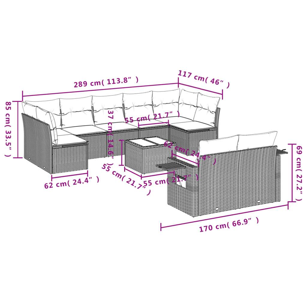 Set Divani da Giardino 10pz con Cuscini in Polyrattan Nero | homemem39