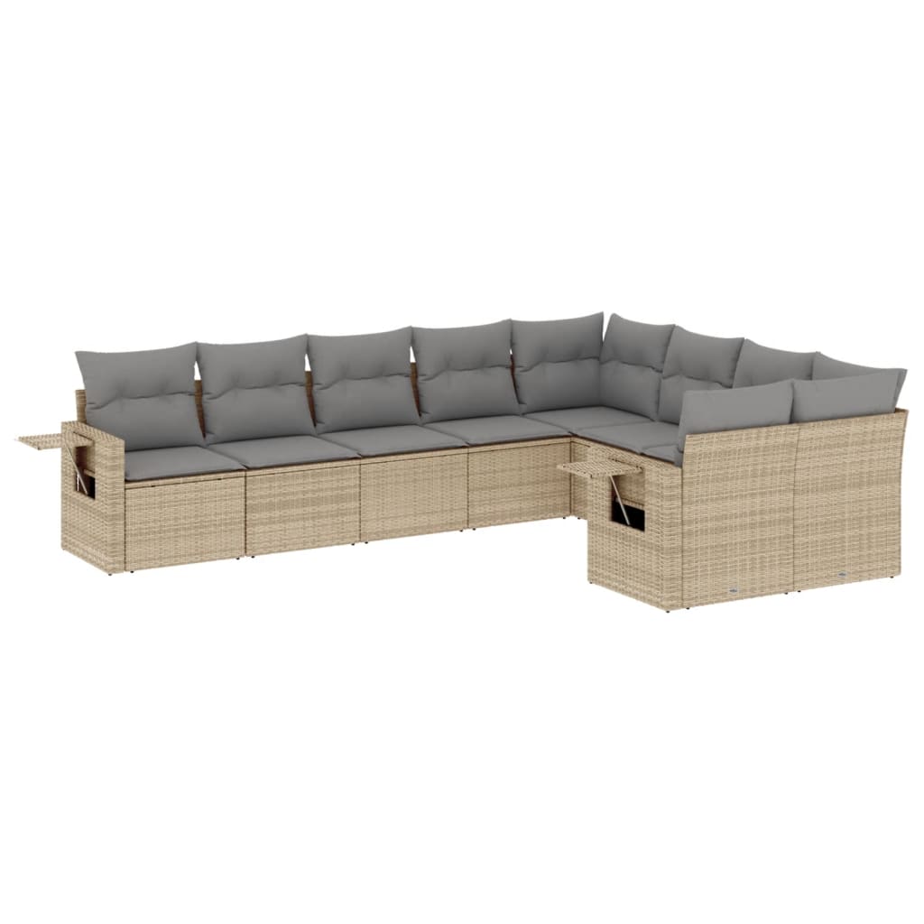 Set Divano da Giardino 9 pz con Cuscini Beige in Polyrattan