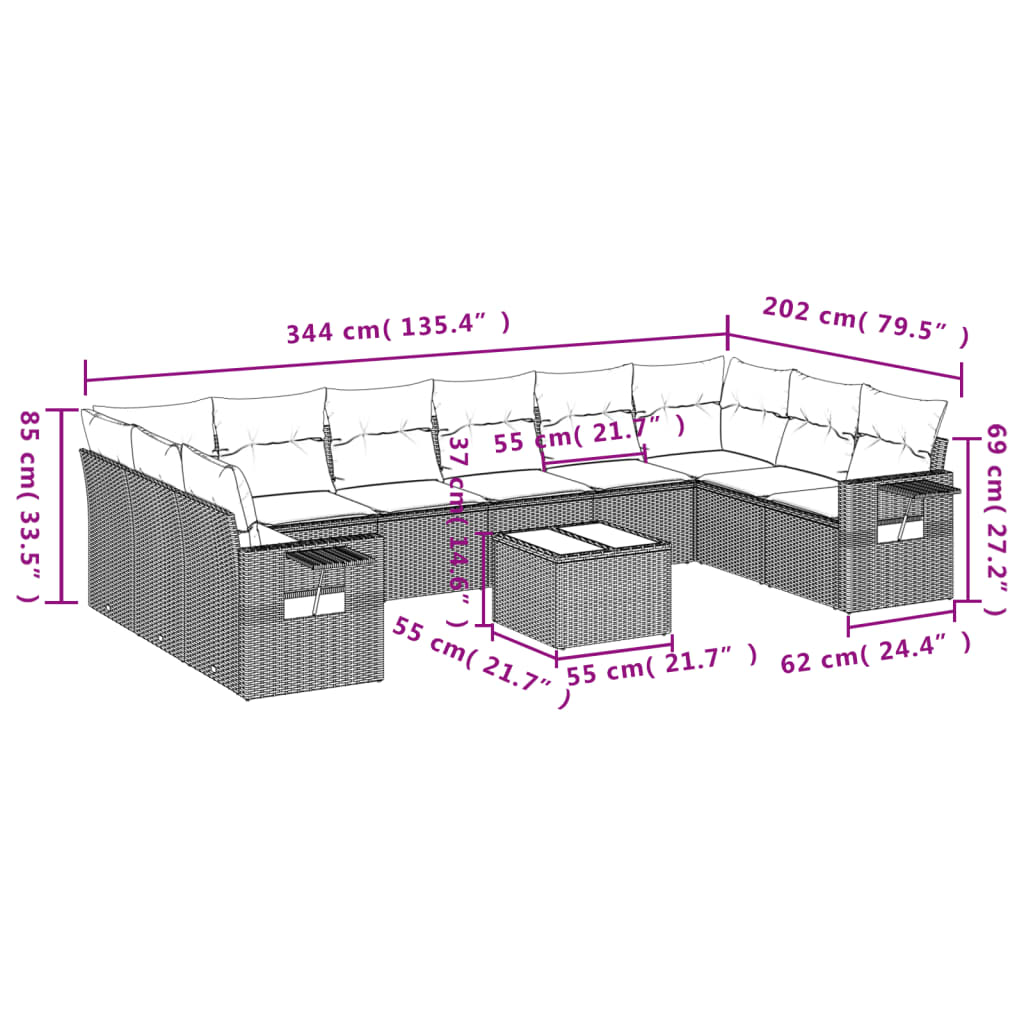 Set Divani da Giardino 11 pz con Cuscini in Polyrattan Nero | homemem39