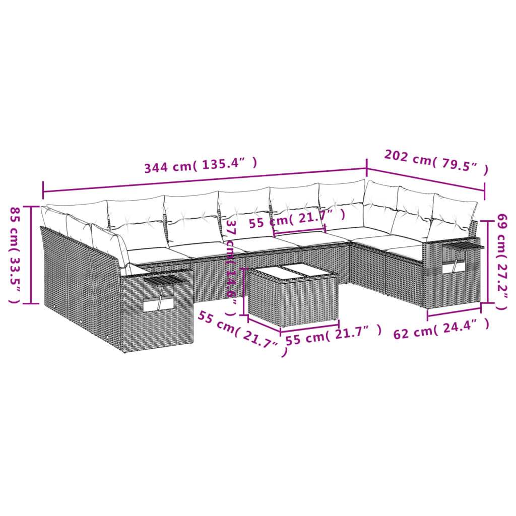 Set Divani da Giardino 11 pz con Cuscini in Polyrattan Nero | homemem39