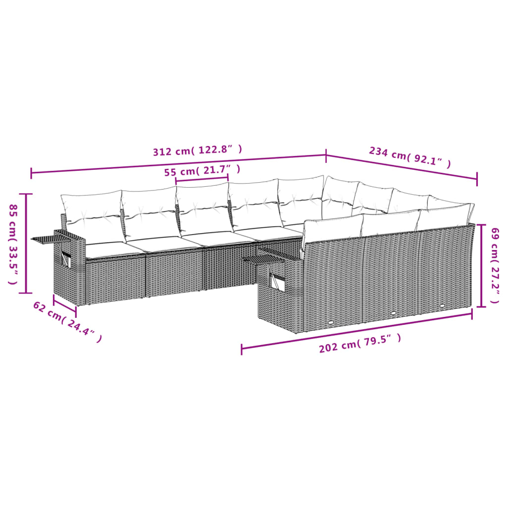 Set Divani da Giardino 10pz con Cuscini in Polyrattan Nero | homemem39
