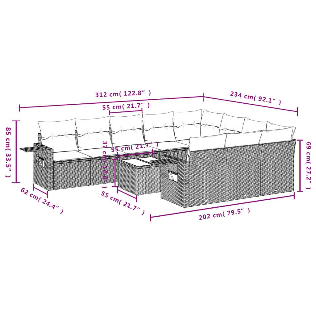 Set Divani da Giardino 11 pz con Cuscini in Polyrattan Nero