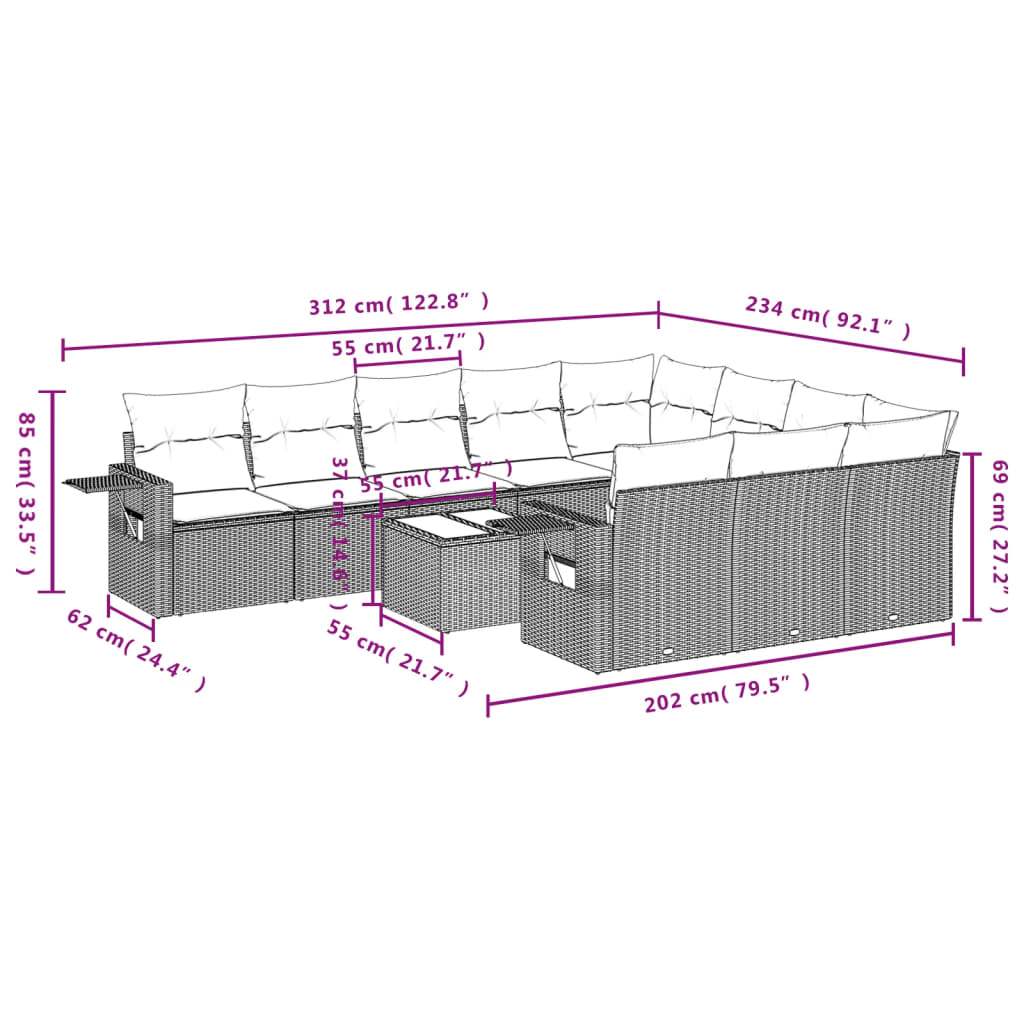 Set Divani da Giardino 11 pz con Cuscini in Polyrattan Nero | homemem39