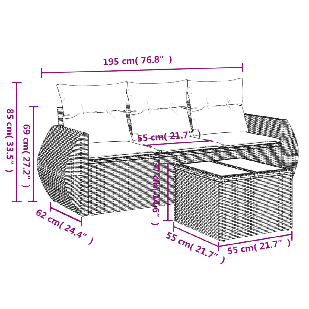 Set Divani da Giardino 4 pz con Cuscini Nero in Polyrattan | homemem39