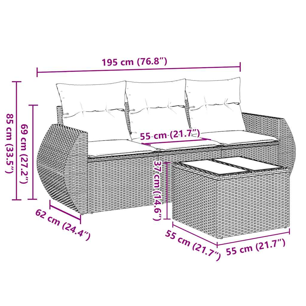 Set Divani da Giardino 4 pz con Cuscini Nero in Polyrattan | homemem39