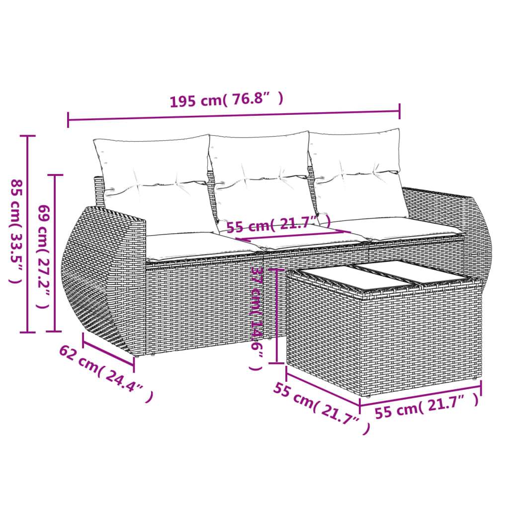 Set Divano da Giardino 4 pz con Cuscini Beige in Polyrattan | homemem39
