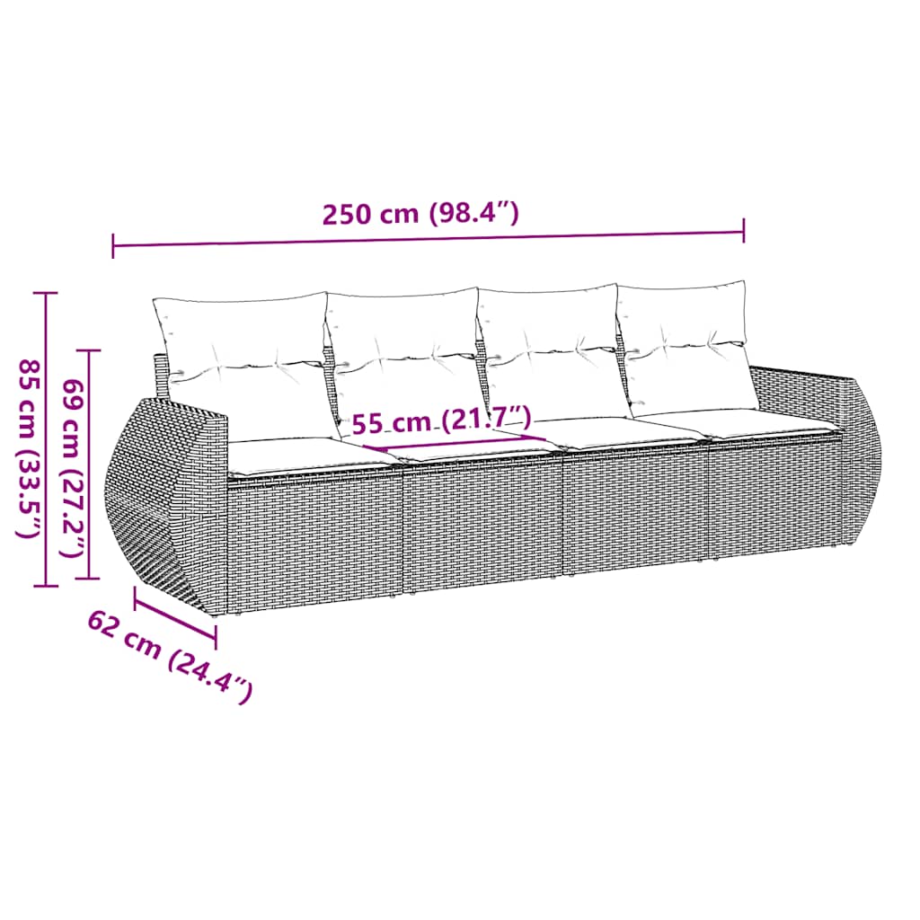 Set Divani da Giardino 4 pz con Cuscini Nero in Polyrattan | homemem39