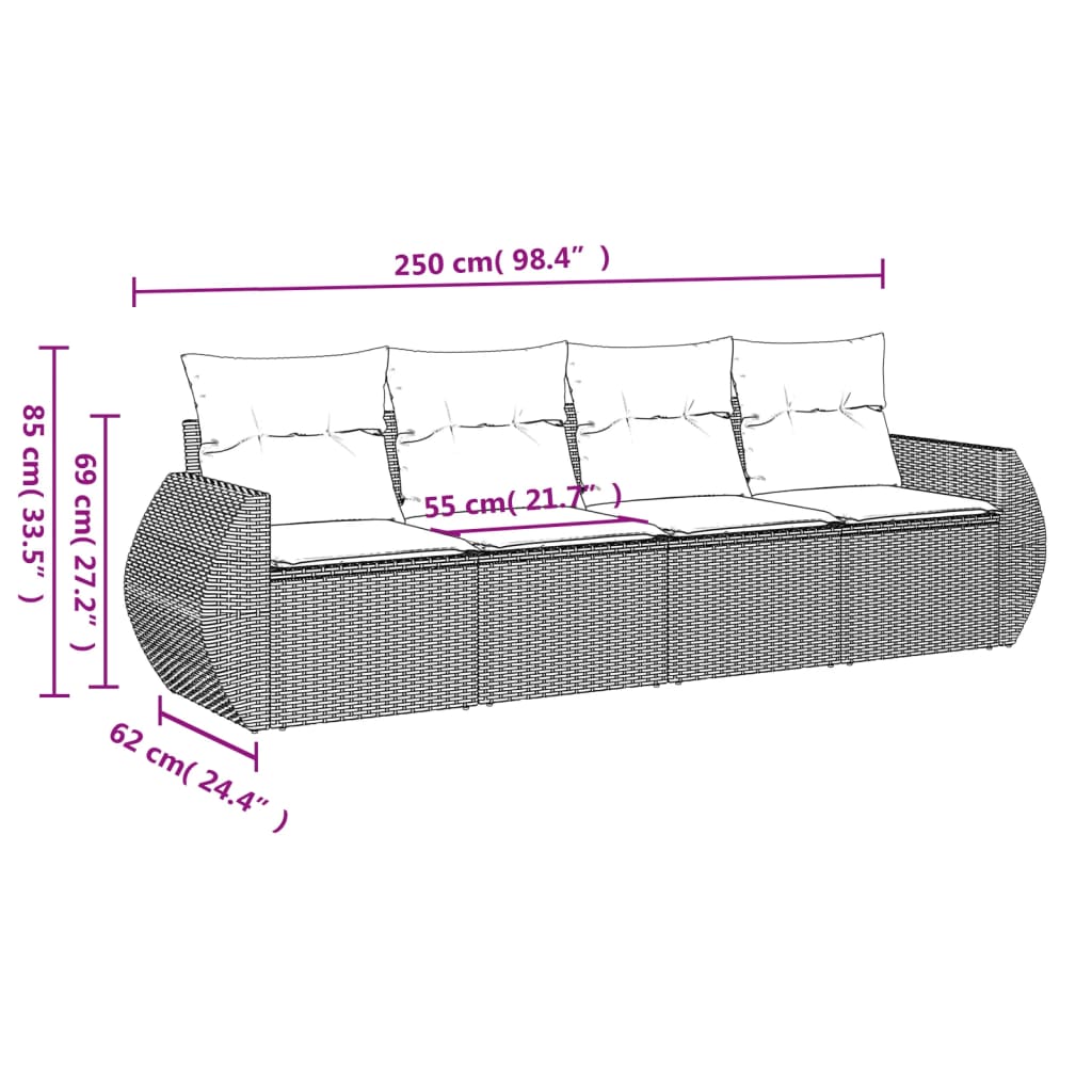 Set Divano da Giardino 4pz con Cuscini Grigio Chiaro Polyrattan | homemem39