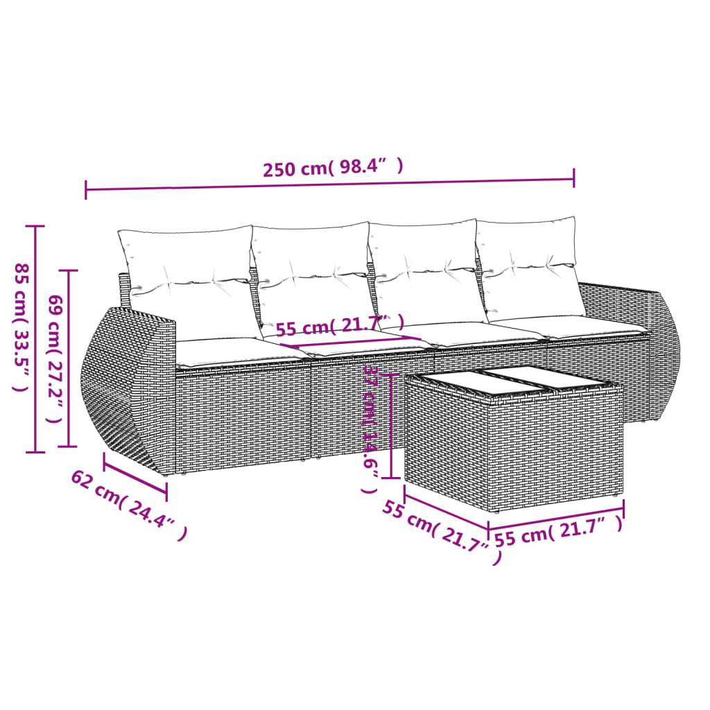 Set Divani da Giardino 5 pz con Cuscini in Polyrattan Nero | homemem39