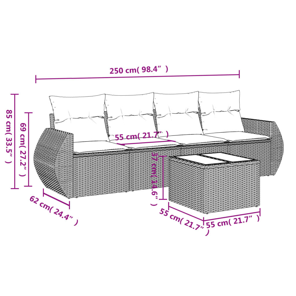 Set Divano da Giardino 5 pz con Cuscini Beige in Polyrattan | homemem39