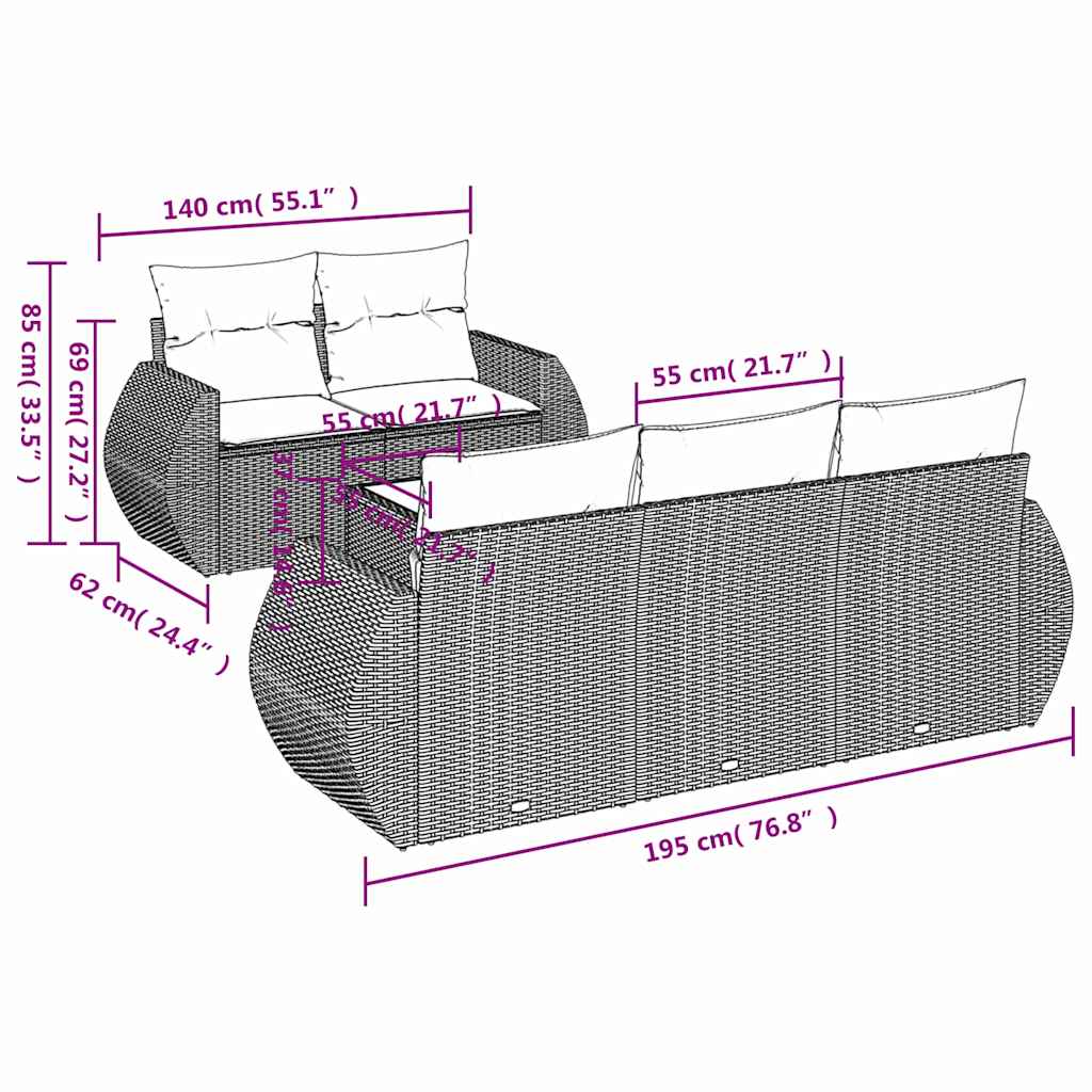 Set Divano da Giardino 6 pz con Cuscini Grigio in Polyrattan | homemem39