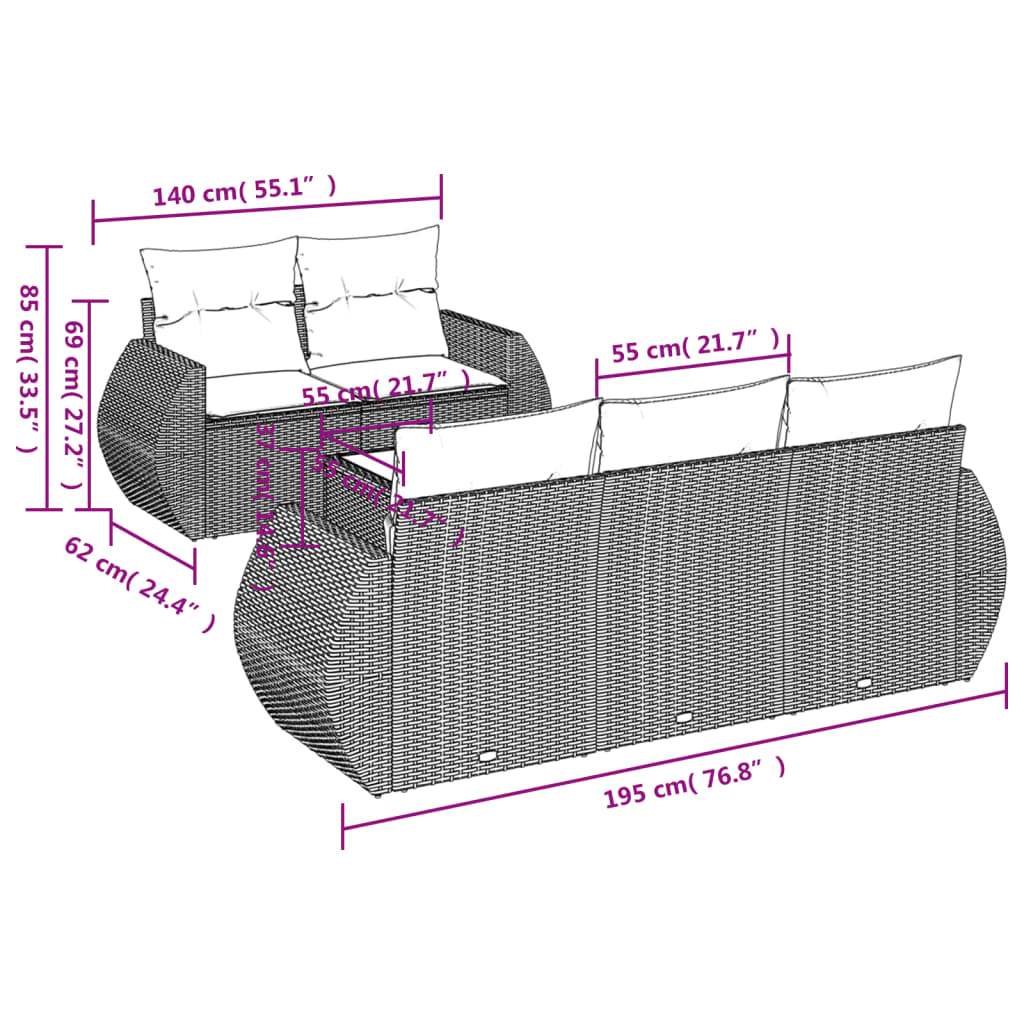 Set Divano da Giardino 6 pz con Cuscini Marrone in Polyrattan