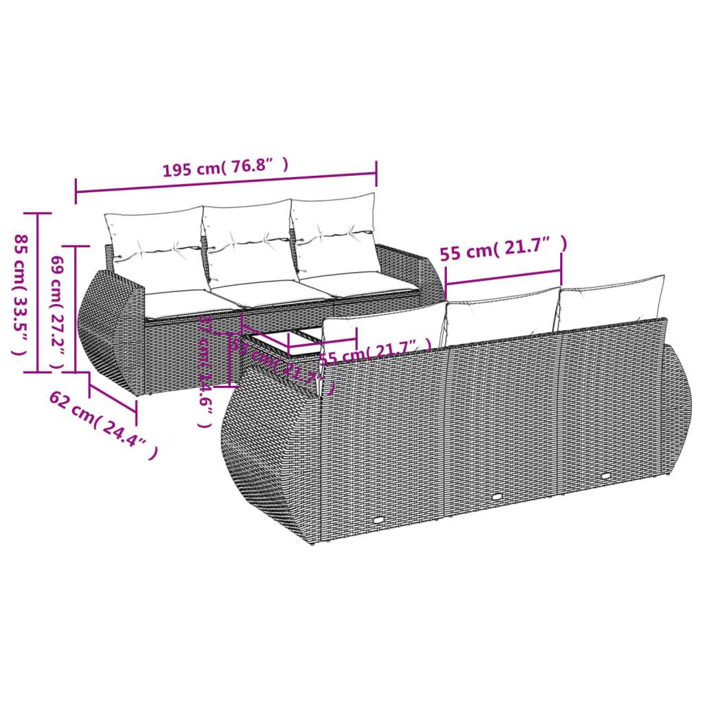 Set Divani da Giardino 7 pz con Cuscini Grigio in Polyrattan | homemem39