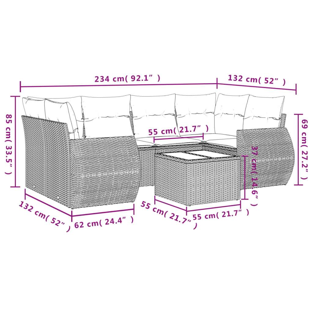 Set Divani da Giardino 7 pz con Cuscini Grigio in Polyrattan | homemem39