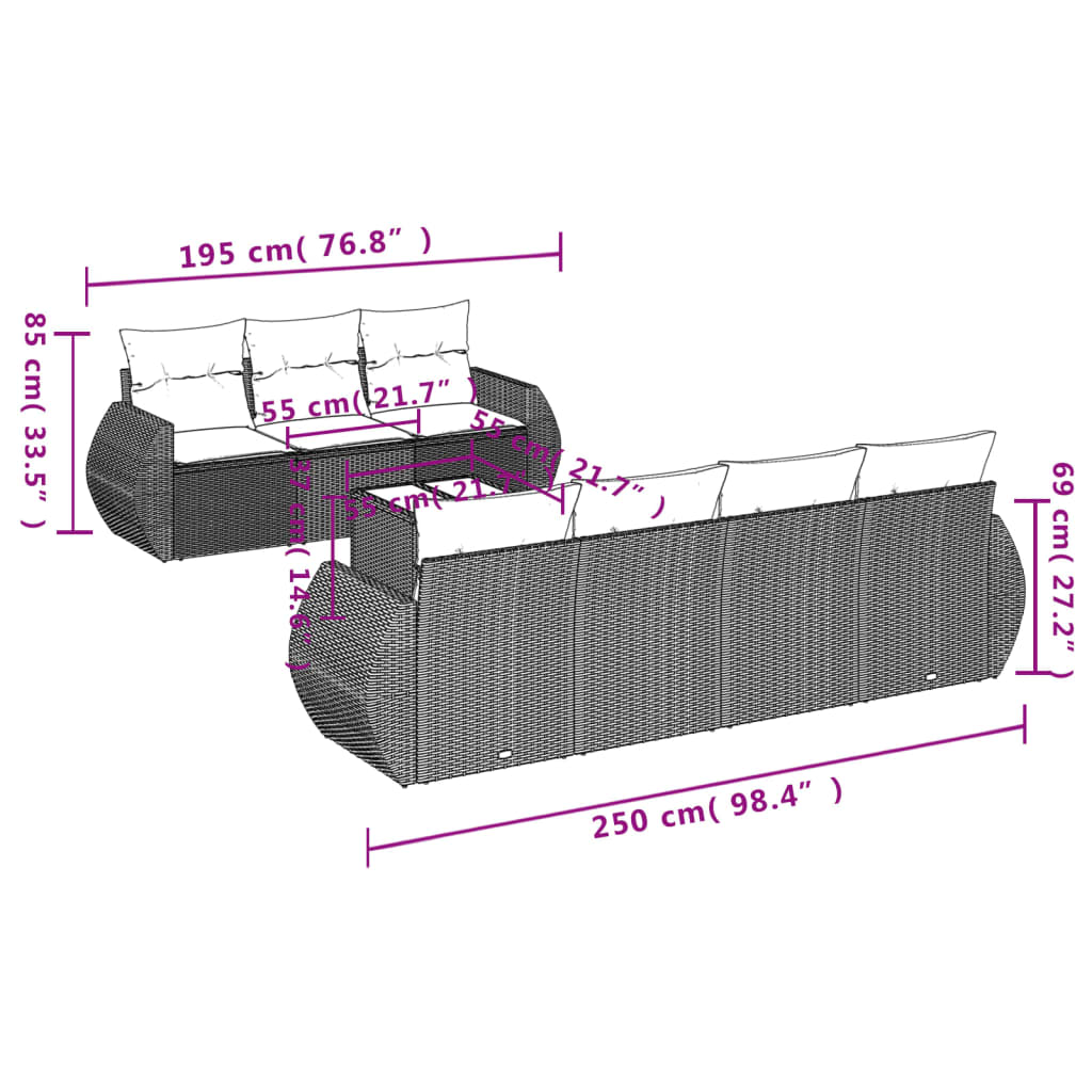 Set Divani da Giardino 8 pz con Cuscini Marrone in Polyrattan | homemem39