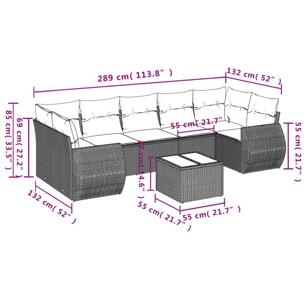 Set Divani da Giardino con Cuscini 8 pz Nero in Polyrattan | homemem39